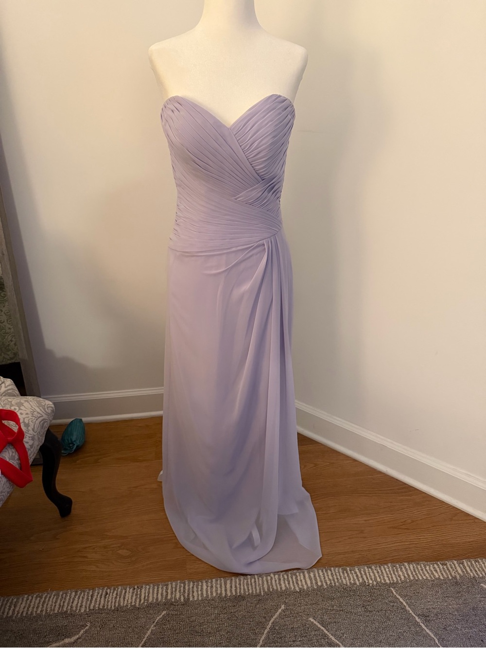 Strapless Lavender Ruched Evening Gown